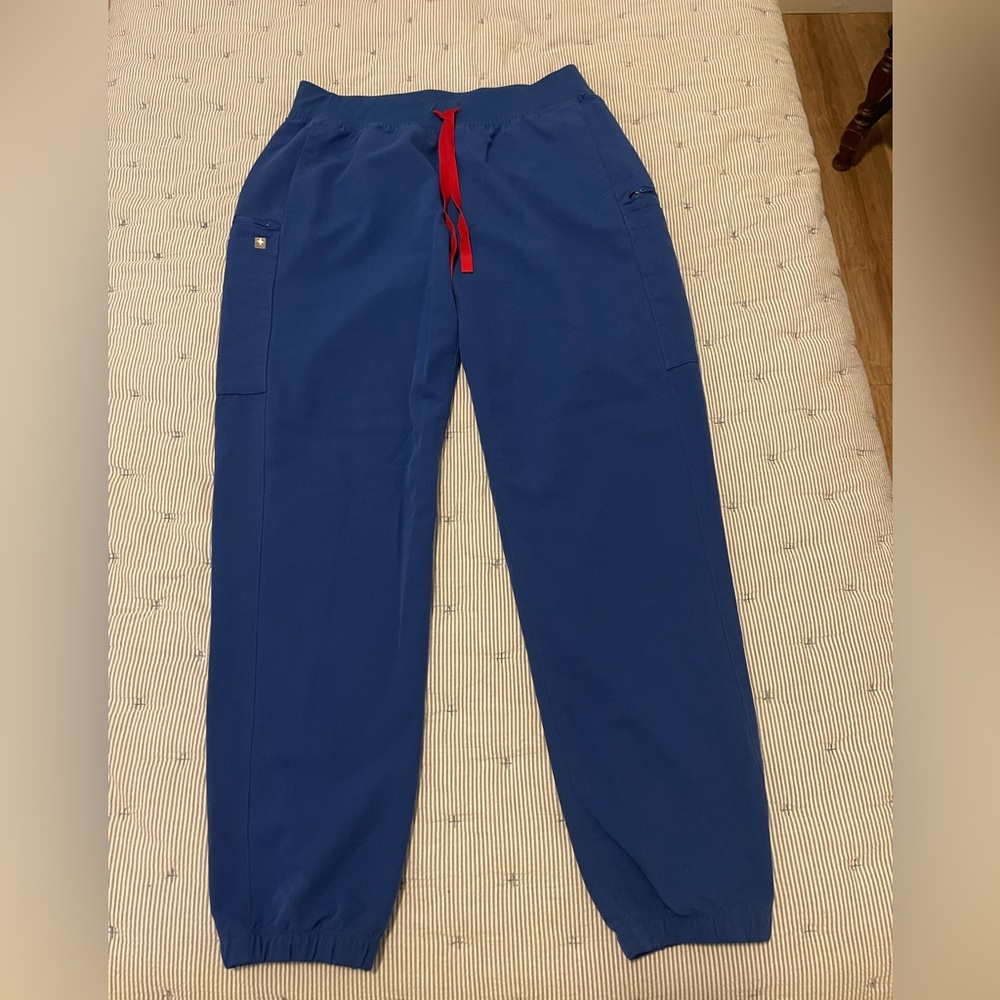 Figs Men's Cargo Pants in Blue with Red Drawstring